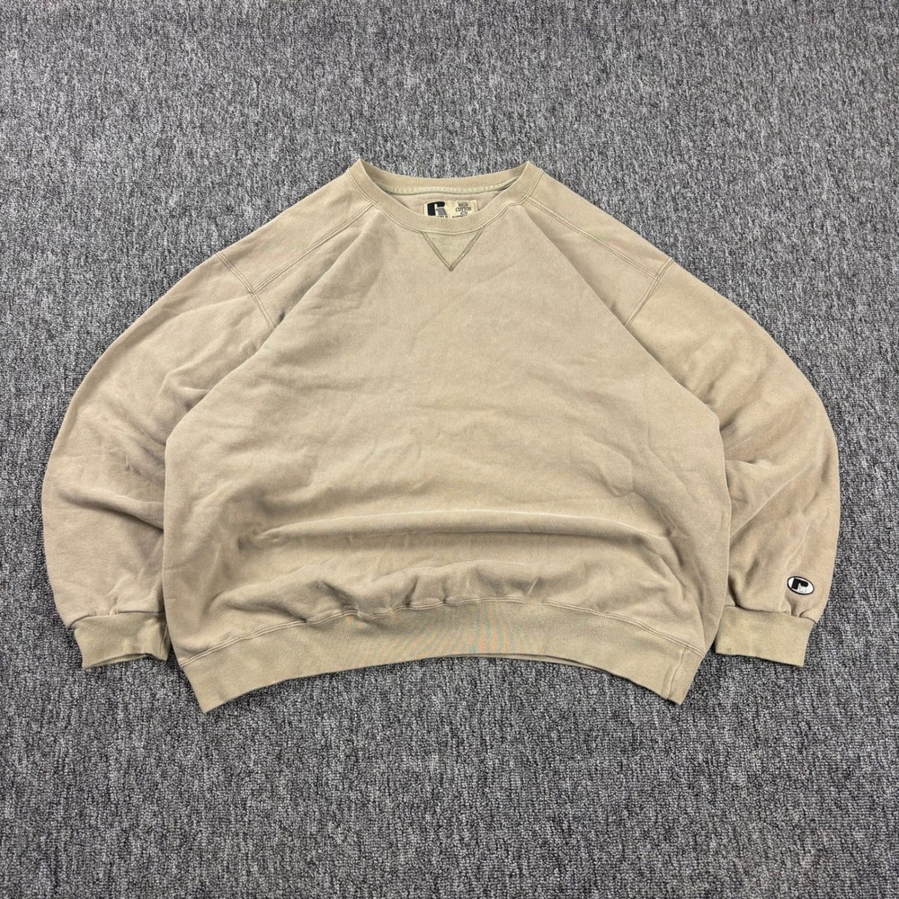 90s Vintage Russell Athletic High Cotton Made in USA Crewneck Sweatshirt Tan XL